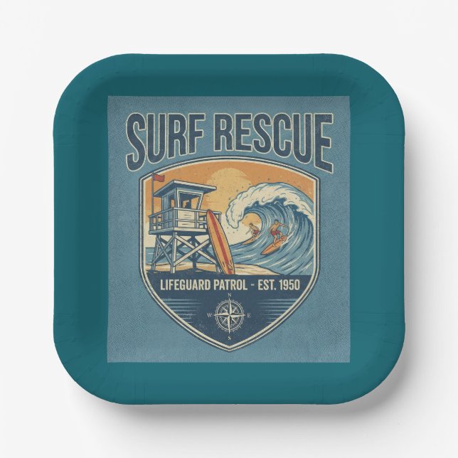 Surf Rescue Lifeguard Patrol Est 1950 Pappteller (Vorderseite)