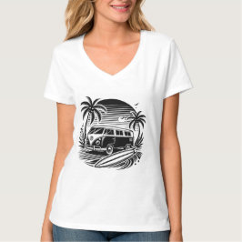 Surf rétro Van & Palm Trees Design T-Shirt