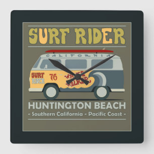 Surf Rider Huntington Beach Poster Quadratische Wanduhr