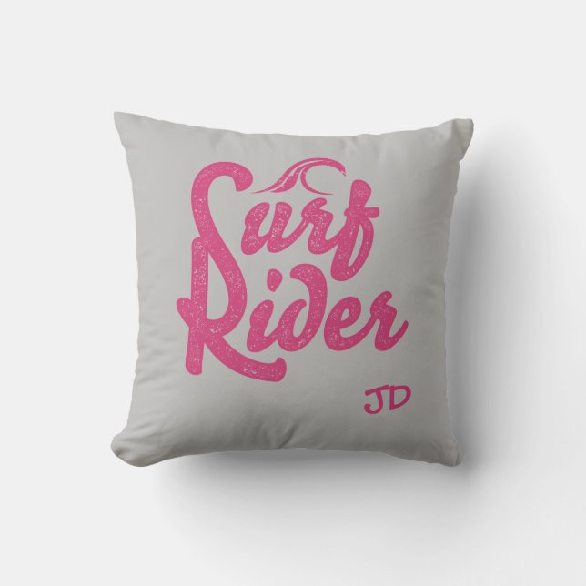 Surf Rider Quote Monogram Pink Black Trendy Kissen (Vorderseite)