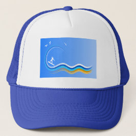 Surf’s Up Surfer Surfing Silhouette Blue Hat Truckerkappe
