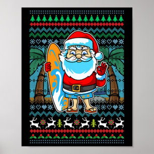 Surf Santa Claus Surfer Hawaiian Weihnachten Mama Poster