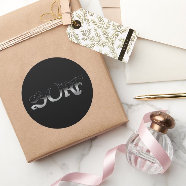 Surf schwarz rund große Aufkleber (Schenken)