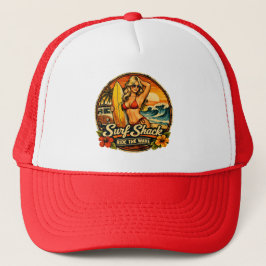 Surf Shack Surfer Pin-Up | Ride The Wave Beach Truckerkappe