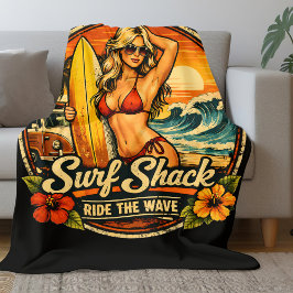 Surf Shack Surfer Pin-Up | Ride The Waves Beach Fleecedecke