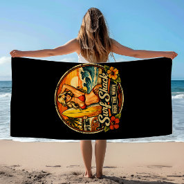 Surf Shack Surfer Pin-Up | Ride The Waves Surfing Strandtuch