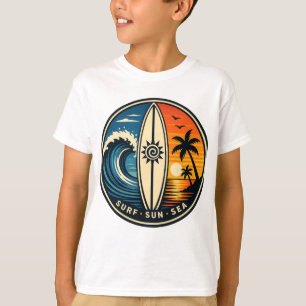 Surf • Sonne • Meer Retro Tropische Welle Abzeiche T-Shirt