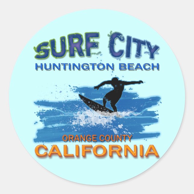 SURF STADT HUNTINGTON BEACH RUNDER AUFKLEBER (Vorderseite)