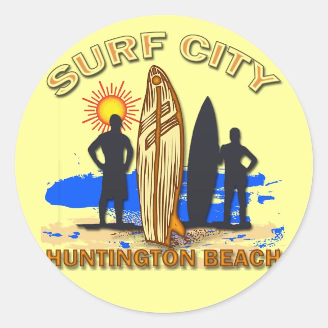 SURF STADT HUNTINGTON BEACH RUNDER AUFKLEBER (Vorderseite)