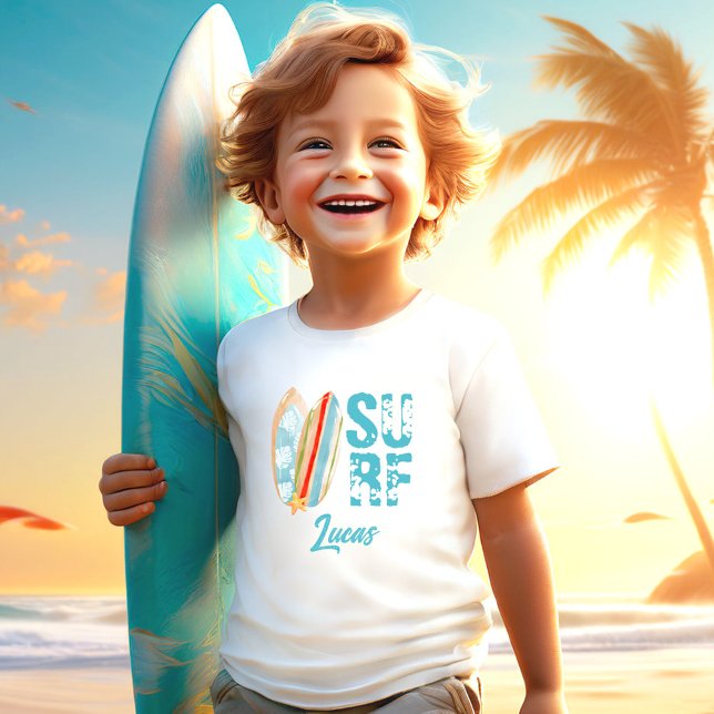 Surf Summer Beach Boy Individuelle Name Kleinkind T-shirt (Surf Summer Beach Boy Custom Name Toddler T-shirt)