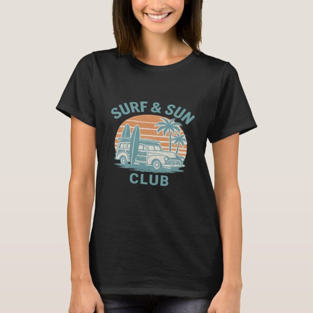 Surf & Sun Club Retro Woody Surfboard T - Shirt (Vorderseite)