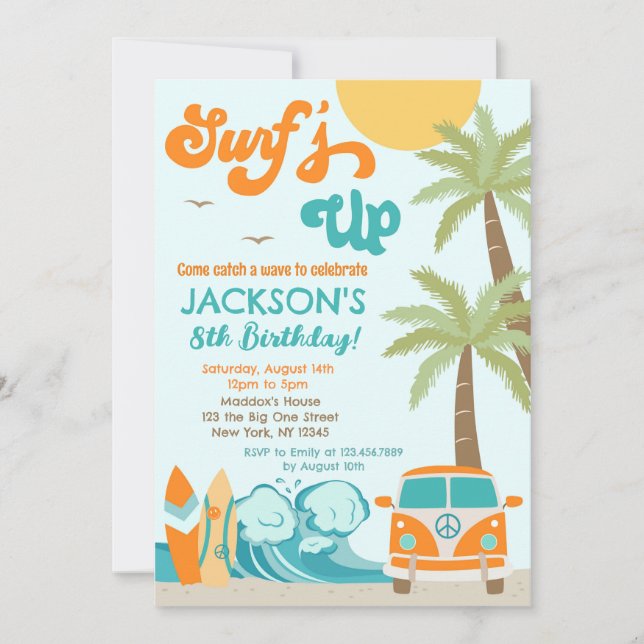 Surf Surf Beach Surfer Anniversaire Invitation (Devant)