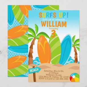 Surf Surfboard Anniversaire Fête Invitation Invita
