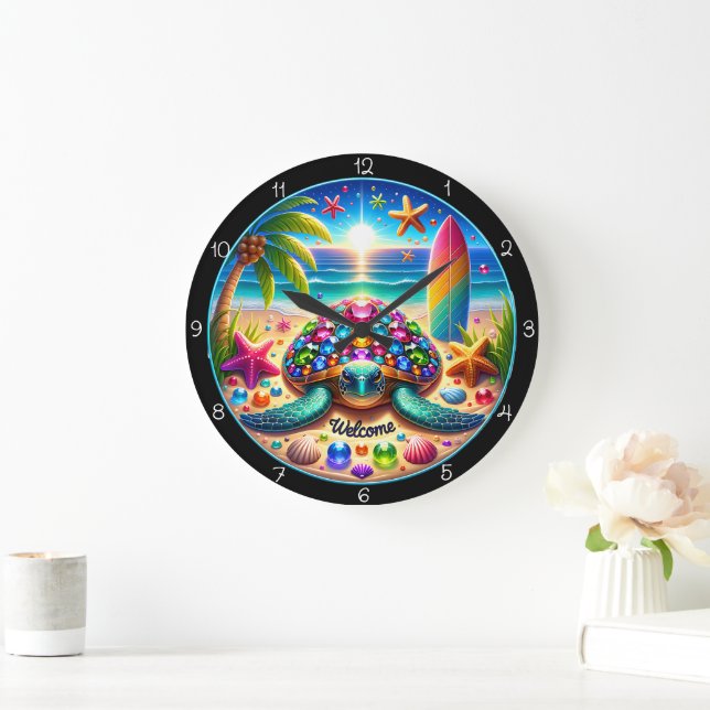 Surf Turtle Beach Welcome Clock Große Wanduhr (Zuhause)