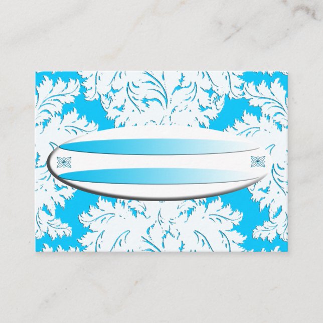 Surf UP Blue Damask Nom Carte de lieu (Devant)