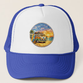 Surf Van Life Retro 60s Hippie Beach Sunset Surfer Truckerkappe