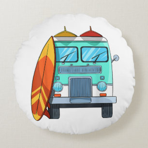 Surf Van Surfbrett Palmen Surfen Surfer Wellen Rundes Kissen