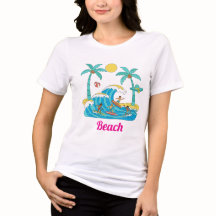 Surf & Waves – Cartoon-Strand-Frauen-T-Shirt
