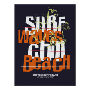 Surf Waves Custom Beach Long Beach Poster