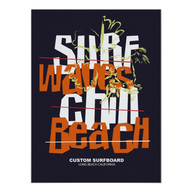 Surf Waves Custom Beach Long Beach Poster (Vorderseite)