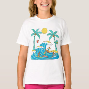 Surf & Waves – T-Shirt Fille de Plage de Dessin An