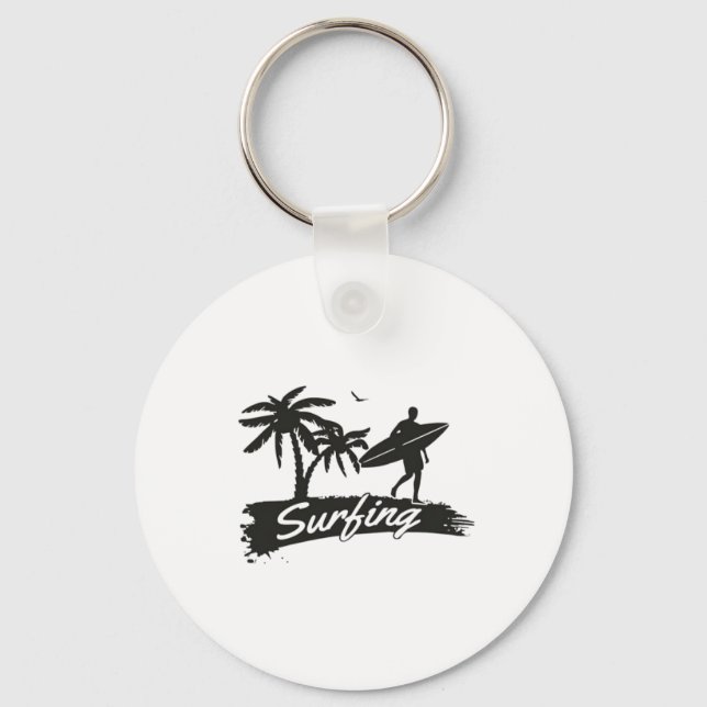 Surfabenteuer mit tropischer Palme Schlüsselanhänger (Vorderseite)