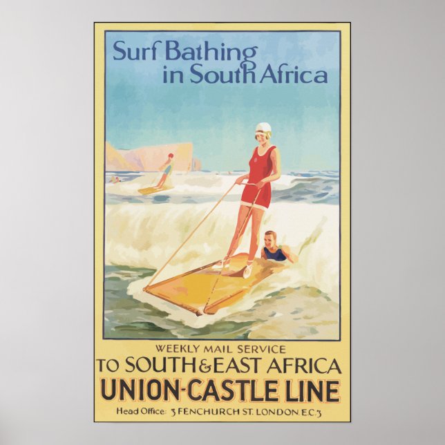 Surfbäder in Südafrika , Vintag Poster (Vorne)
