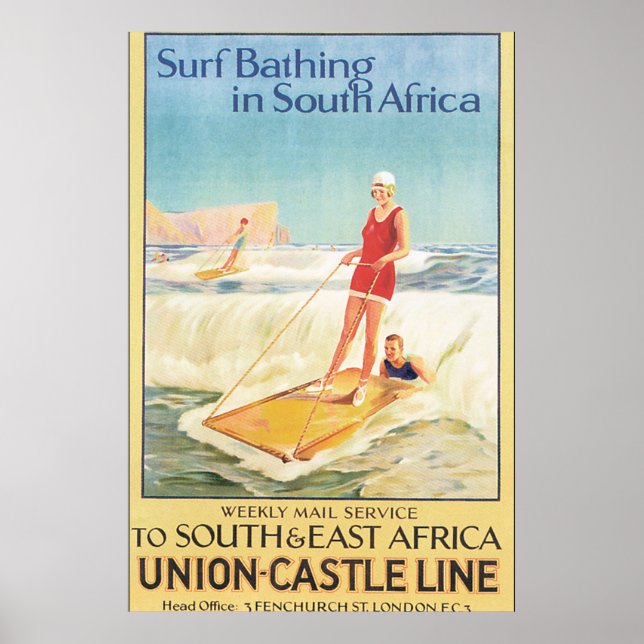 Surfbäder in Südafrika Vintage Travel Poster (Vorne)