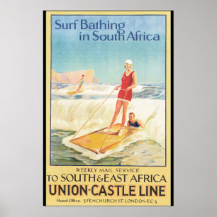Surfbäder in Südafrika Vintage Travel Poster