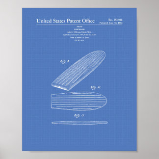 Surfboard 1958 Patentart Blueprint Poster