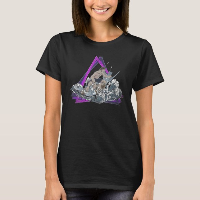 Surfboard 90er Vaporwave Waves Surfen Synthwave Su T-Shirt (Vorderseite)