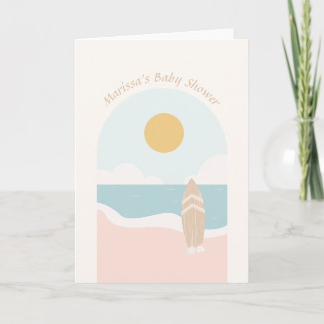 Surfboard Beach Baby Dusche geklappte Grußkarte Karte (Vorderseite)