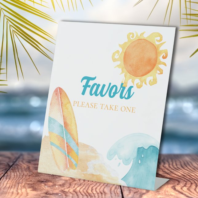 Surfboard Beach Gastgeschenk Sockelschild (Watercolor Surfboard Beach Party Favor Pedestal Sign
)