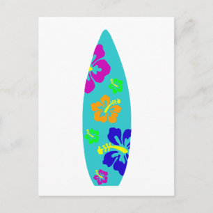 Surfboard für tropische Hibiskus Postkarte