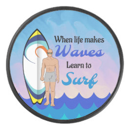 Surfboard Ocean Waves Blue Motivierend Zitat Eishockey Puck