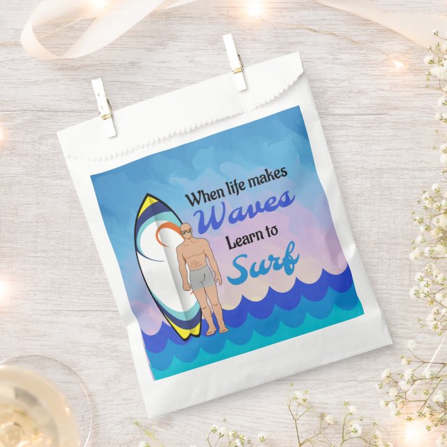 Surfboard Ocean Waves Blue Motivierend Zitat Geschenktütchen (Ausgeschnitten)