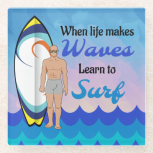 Surfboard Ocean Waves Blue Motivierend Zitat Glasuntersetzer