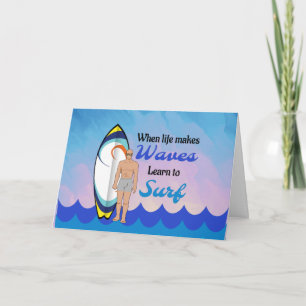 Surfboard Ocean Waves Blue Motivierend Zitat Karte