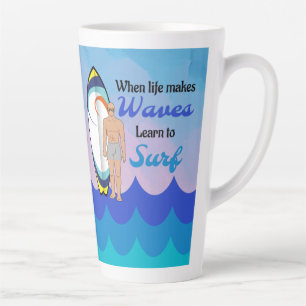 Surfboard Ocean Waves Blue Motivierend Zitat Milchtasse