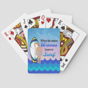 Surfboard Ocean Waves Blue Motivierend Zitat Spielkarten