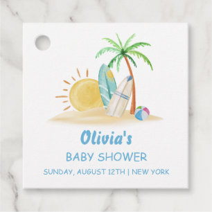 Surfboard Sunshine Beach Palm Tree Baby Dusche Geschenkanhänger