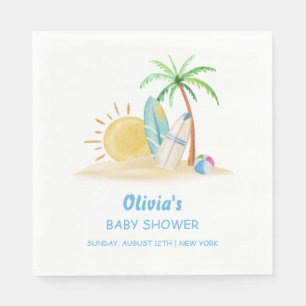 Surfboard Sunshine Beach Palm Tree Baby Dusche Serviette