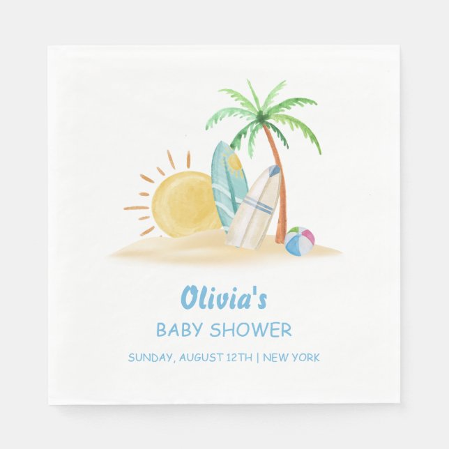 Surfboard Sunshine Beach Palm Tree Baby Dusche Serviette (Vorderseite)