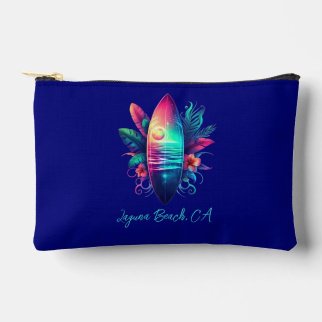 Surfboard Tropical Beach Zippered Pouch Zubehörtasche (Vorderseite)