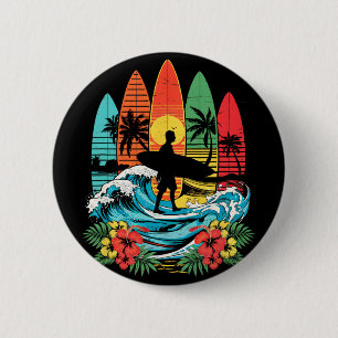 Surfboarder Hawaii Welle Surfen Strand Surfer Lieb Button
