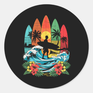Surfboarder Hawaii Welle Surfen Strand Surfer Lieb Runder Aufkleber