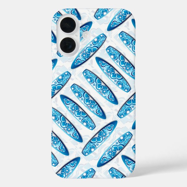 Surfboards Blaues Muster iPhone 16 Hülle (Rückseite)