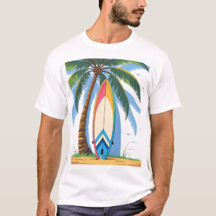 Surfbrett auf einer Palme im Sommer T-Shirt