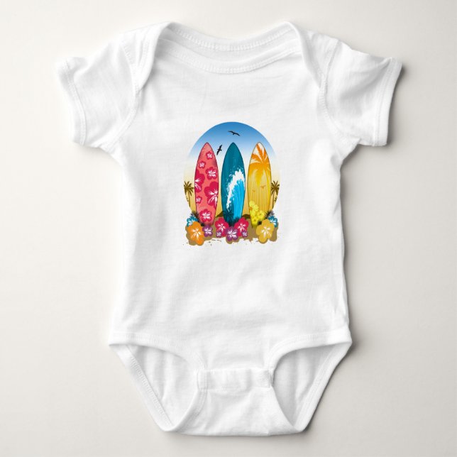 Surfbrett Baby Strampler (Vorderseite)