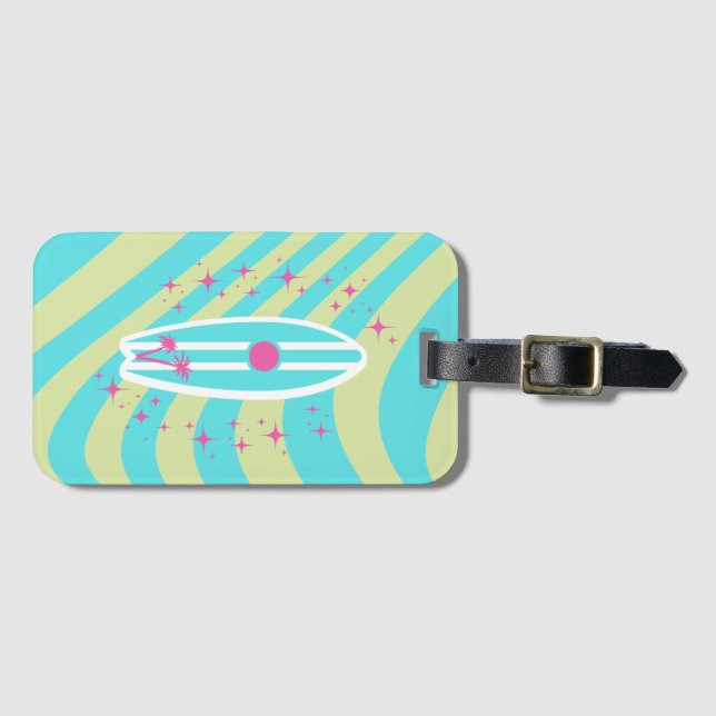 Surfbrett, Beach Art, Tropenmuscheln, farbenfroh Gepäckanhänger (Vorderseite (Horizontal))